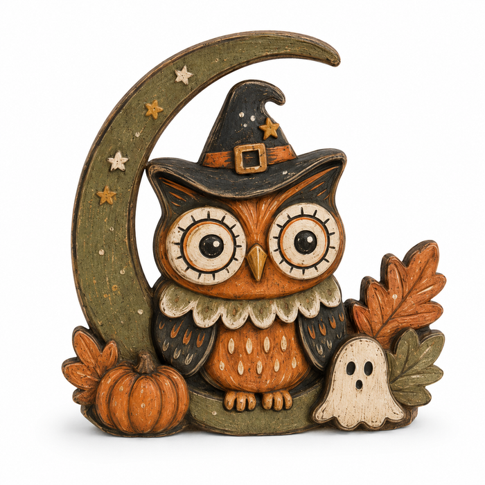 Halloween Wooden Table Decor Pumpkin Moon Animal Display: Ghost / 5.9 × 4.7 × 0.4 in (Double-Sided Pattern)