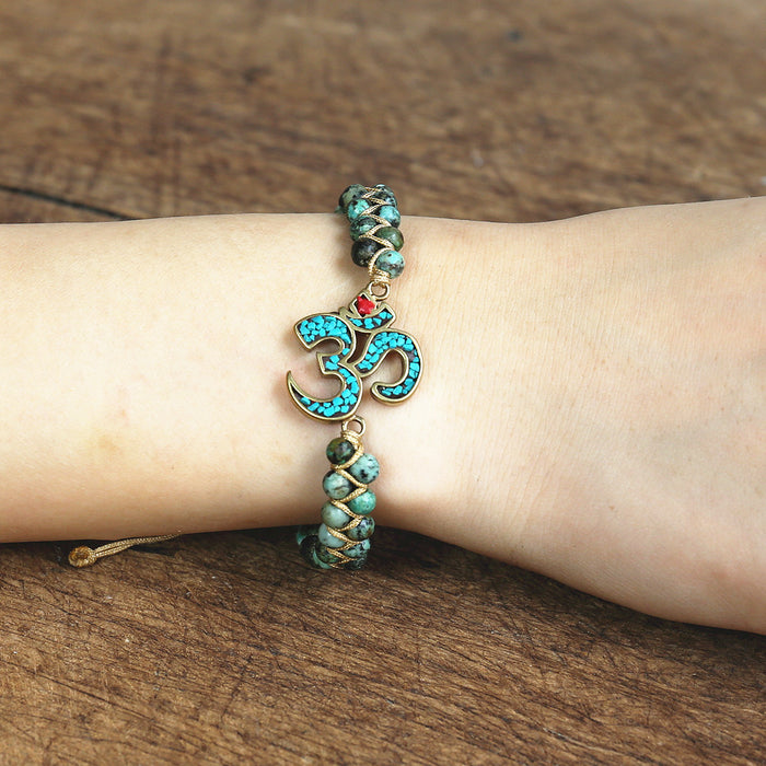 Handmade OM Bracelet with African Turquoise Beads