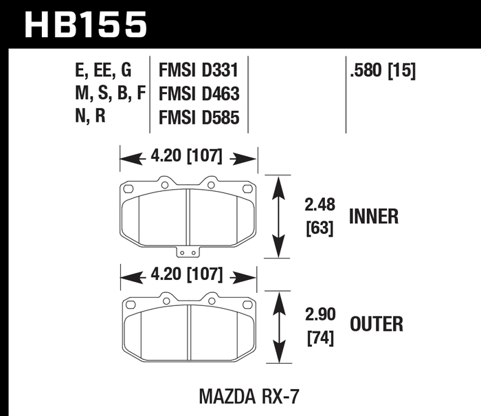 Hawk Brake Pad Set HB155G.580 DTC-60