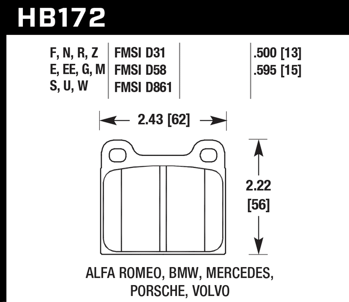 Hawk Brake Pad Set HB172U.595 DTC-70