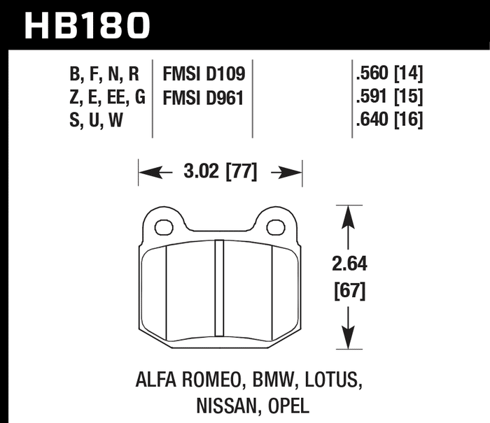 Hawk Brake Pad Set HB180N.560 HP-Plus