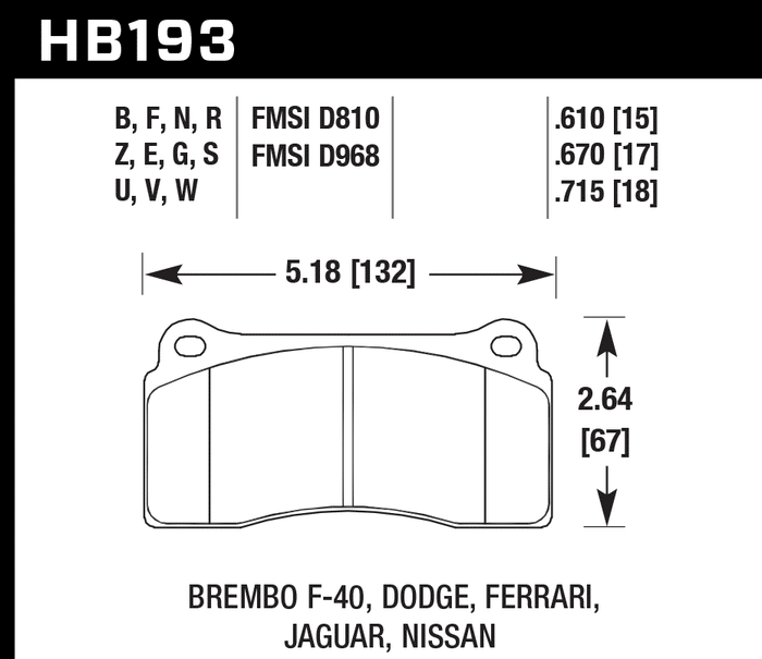 Hawk Brake Pad Set HB193Z.670 Performance Ceramic