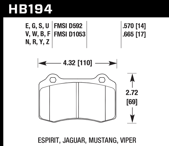 Hawk Brake Pad Set HB194Z.570 Performance Ceramic