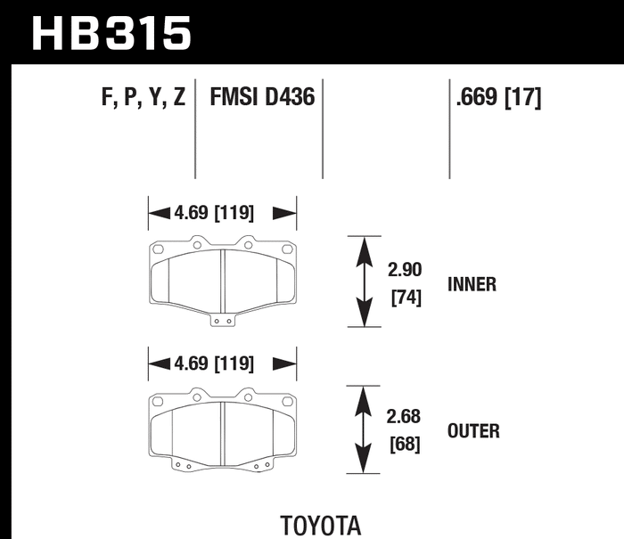 Hawk Brake Pad Set HB315F.669 HPS
