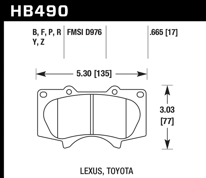 Hawk Brake Pad Set HB490Y.665 LTS