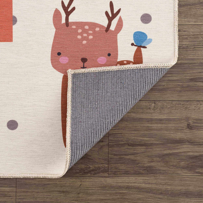 Ivory, Gold, Brown and Blue Number Printed Washable Kids Rug - The Rug Decor