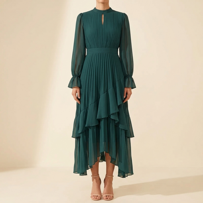 Keyfa – Women's Pleated Ruffle Midi Dress