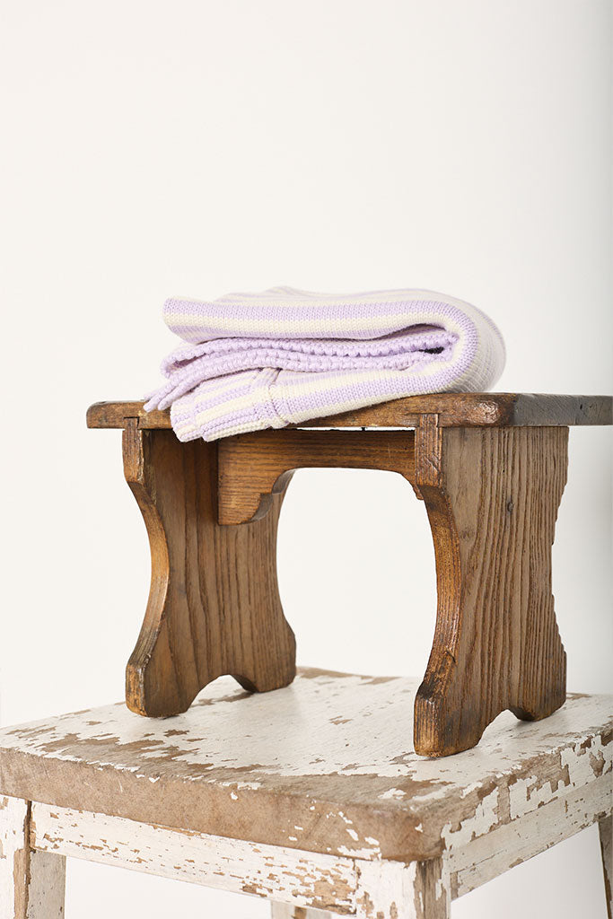 Lilac & Cream striped cotton baby blanket