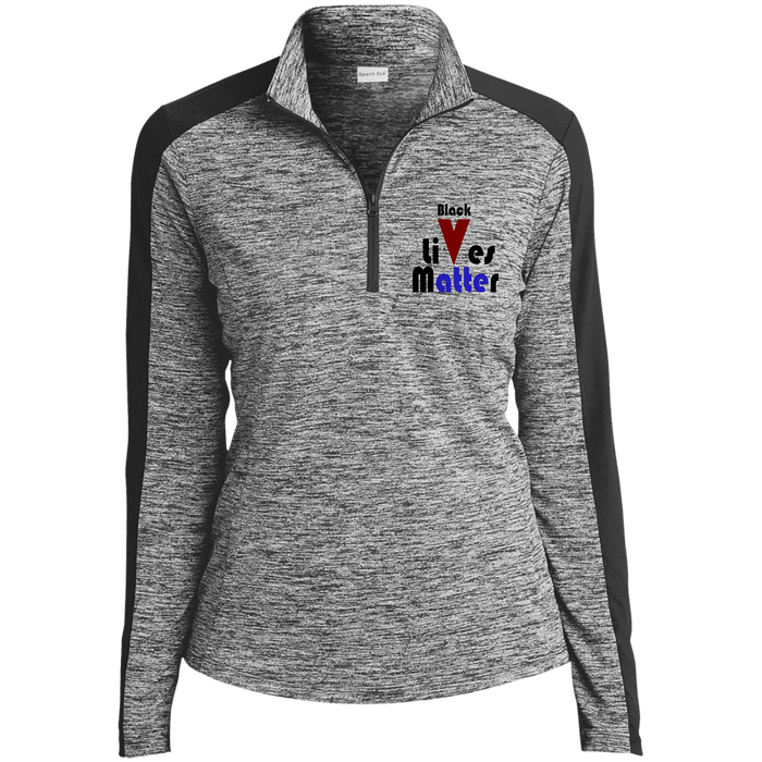 LST397 Ladies' Electric Heather Colorblock 1/4-Zip Pullover