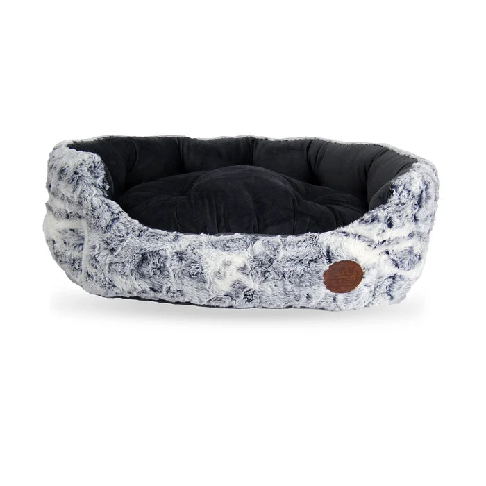 Grey Faux Fur Softie Pet Dog Puppy Bed - Luxury Comfort for Your Furry Friend - Pet Beds for dogs Snug and Cosy Pets