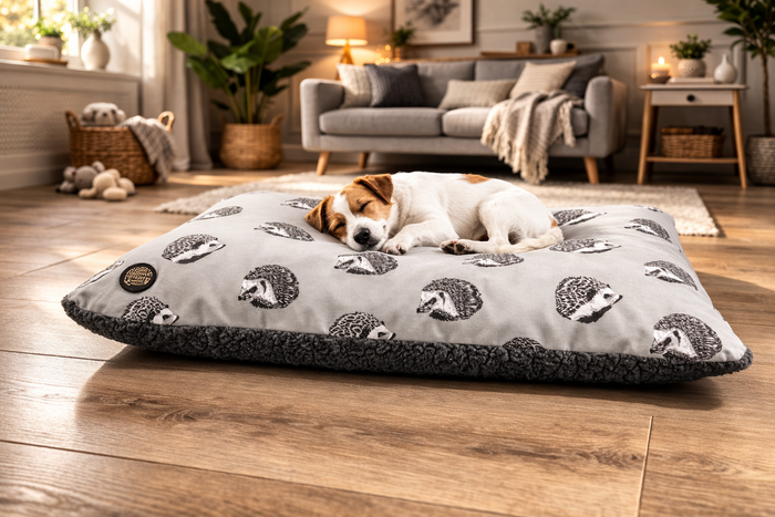 Luxury Hedgehog Print Pet Lounger - Stylish Comfort for Dogs & Cats - Dog Lounger for dogs Snug and Cosy Pets