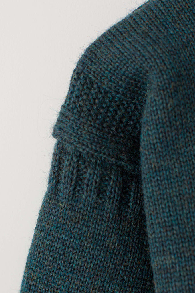 Sleeve detail on a Mallard Green Traditional Guernsey