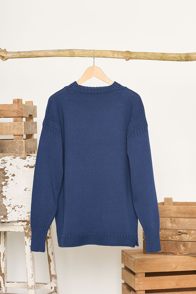 Marine Blue Cotton Guernsey Jumper