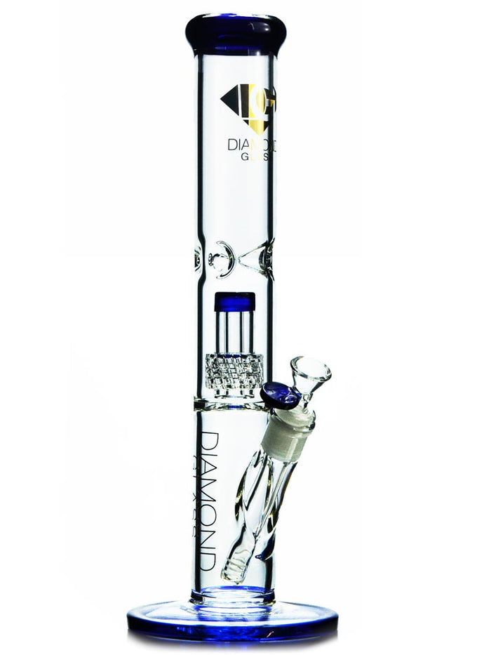 15 inch straight shot  waterpipe with matrix percolator in blue accents by Diamond Glass.