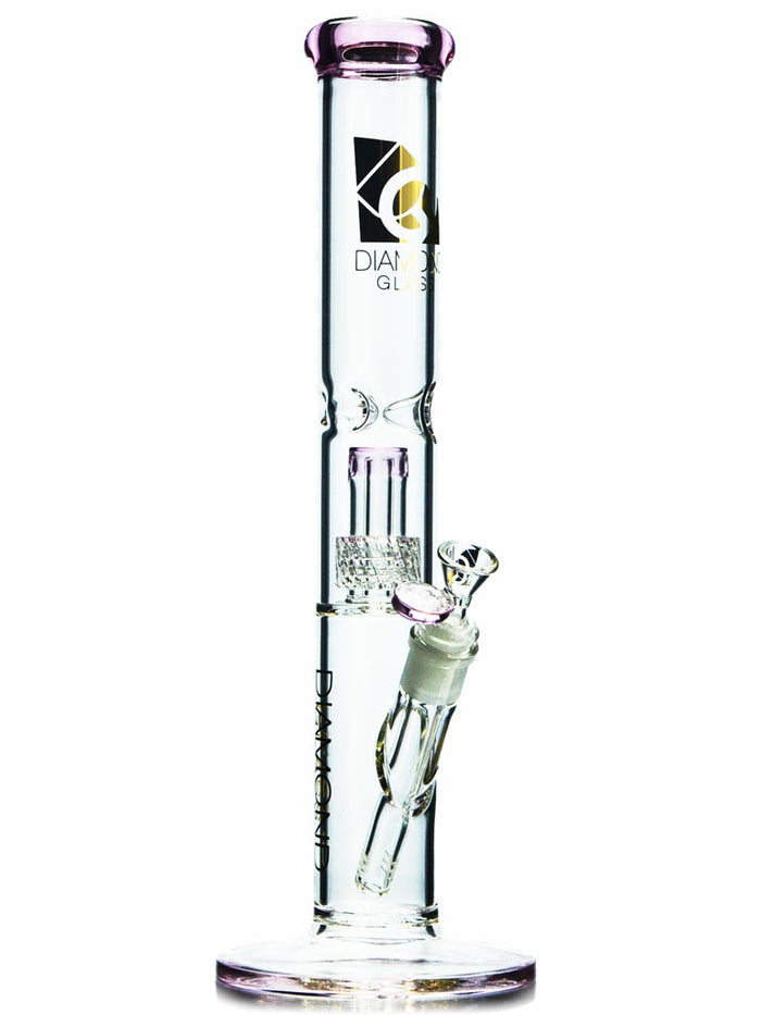 15 inch straight shot waterpipe with matrix percolator in pink accents by Diamond Glass.