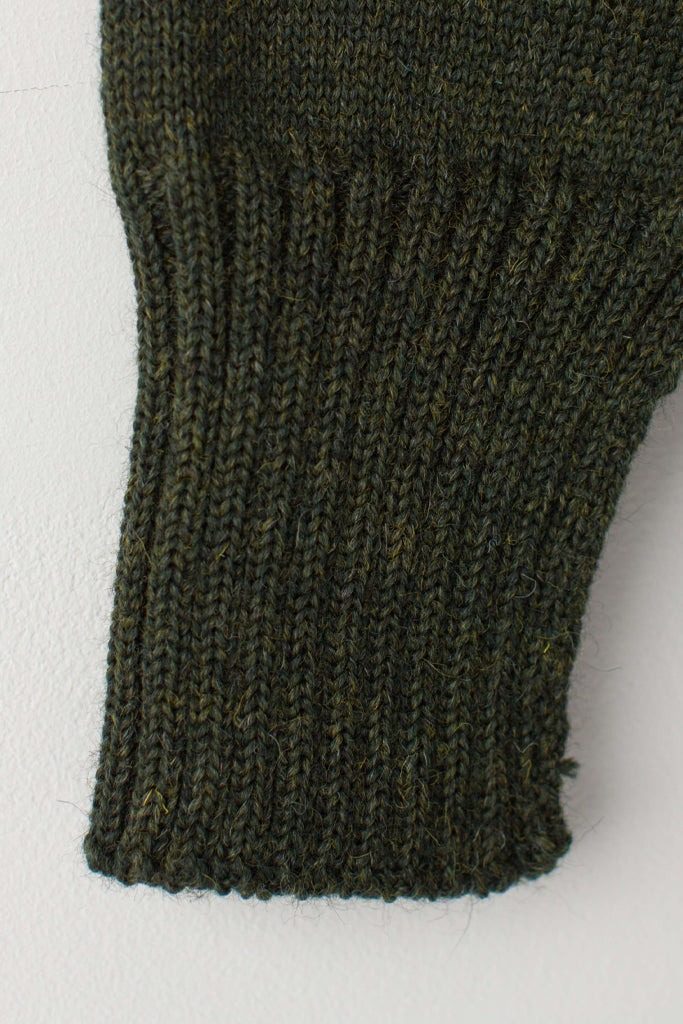 Open cuff detail on a Military Green Zipped Guernsey Jacket