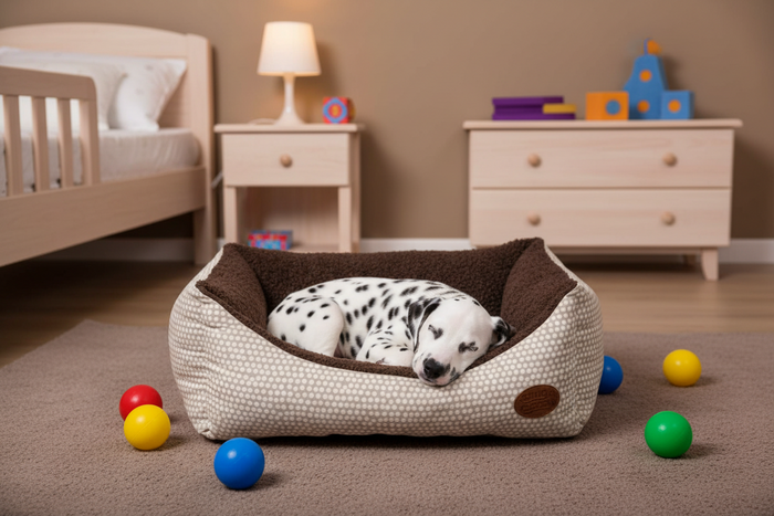 Mocha Polka Dot Box Bed for Stylish Comfort and Support - Dog Bed for dogs Snug and Cosy Pets
