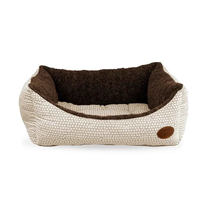 Mocha Polka Dot Box Bed for Stylish Comfort and Support - Dog Bed for dogs Snug and Cosy Pets
