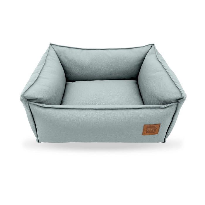 Monza Faux Leather Dog Bed – Rectangle Box Bed in Blue & Grey | Snug & Cosy Pets - Dog Bed for dogs Snug and Cosy Pets