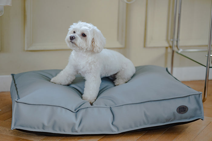 Monza Faux Leather Dog Lounger – Blue & Grey | Snug and Cosy Pets - Dog Beds & Loungers for dogs Snug and Cosy Pets