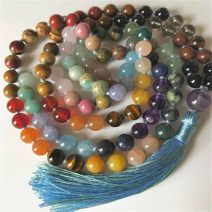 Natural 7 Chakras Stones Mystical 108 Beads Mala Necklace