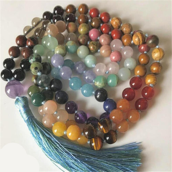 Natural 7 Chakras Stones Mystical 108 Beads Mala Necklace