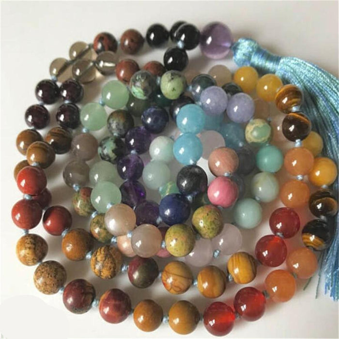 Natural 7 Chakras Stones Mystical 108 Beads Mala Necklace