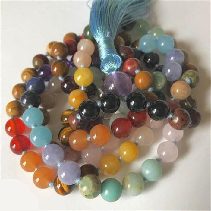 Natural 7 Chakras Stones Mystical 108 Beads Mala Necklace