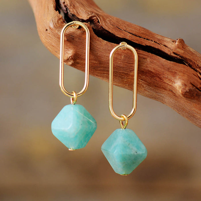 Natural Amazonite / Amethyst Octahedron Earrings
