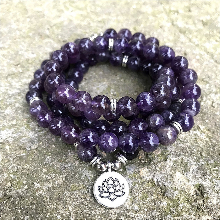 Natural Amethyst 108 Beads Mala