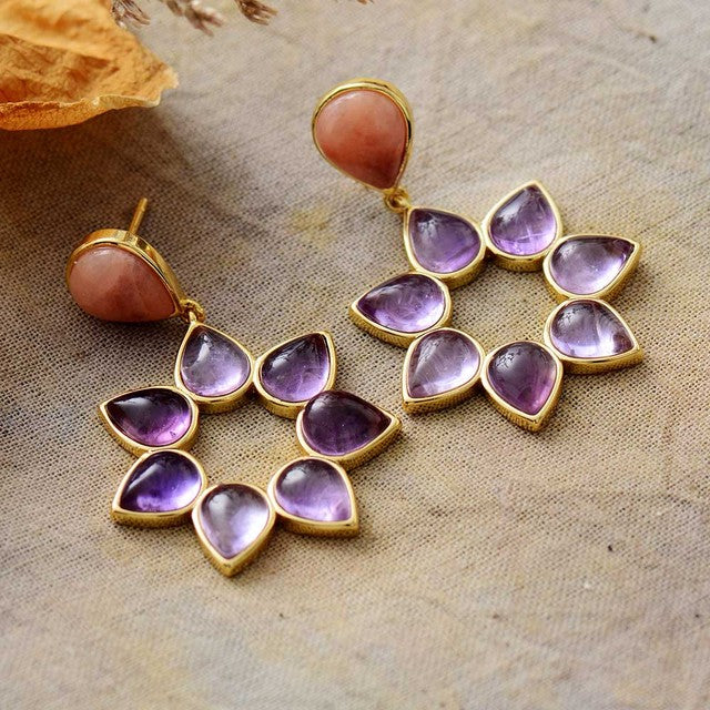 Natural Amethyst Flower Earrings
