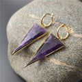 Natural Amethyst Gold Plated Triangular Earrings