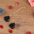 Natural Black Tourmaline Stone Long Earrings
