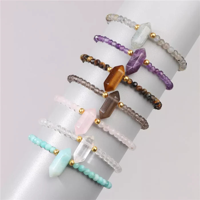 Natural Crystal Hexagon Charm Bracelet