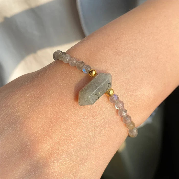 Natural Crystal Hexagon Charm Bracelet