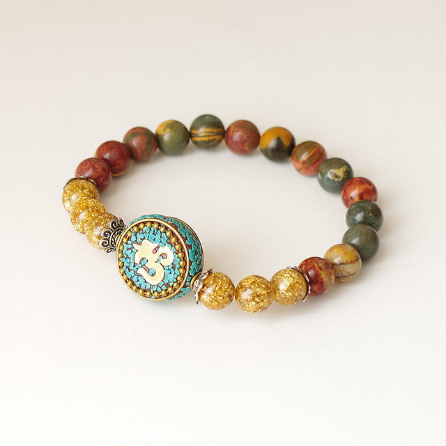 Natural Dragon Stone Beaded OM Bracelet