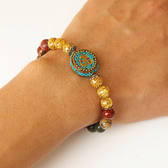 Natural Dragon Stone Beaded OM Bracelet