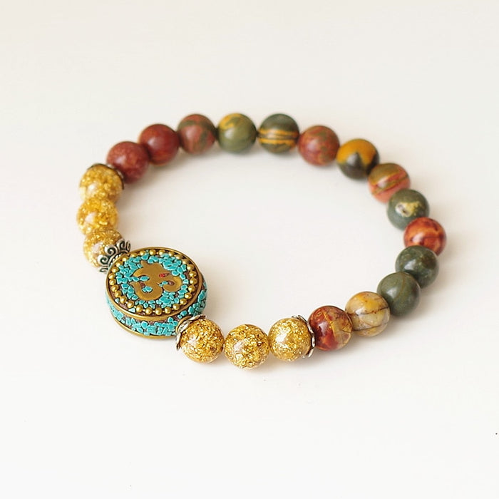 Natural Dragon Stone Beaded OM Bracelet