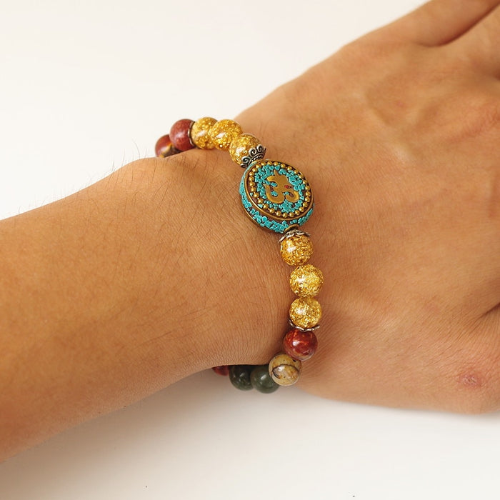 Natural Dragon Stone Beaded OM Bracelet