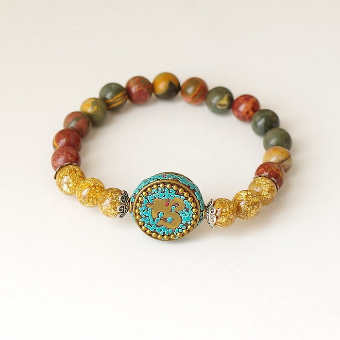 Natural Dragon Stone Beaded OM Bracelet
