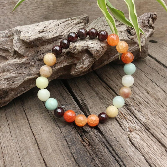 Natural Garnet, Orange Onyx & Amazonite 108 Beads Mala Necklace / Bracelet