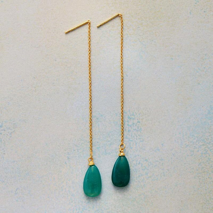 Natural Green Onyx Long Earrings