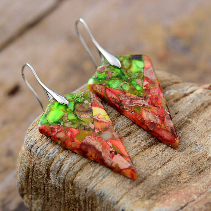 Natural Jasper Arrowhead Earrings