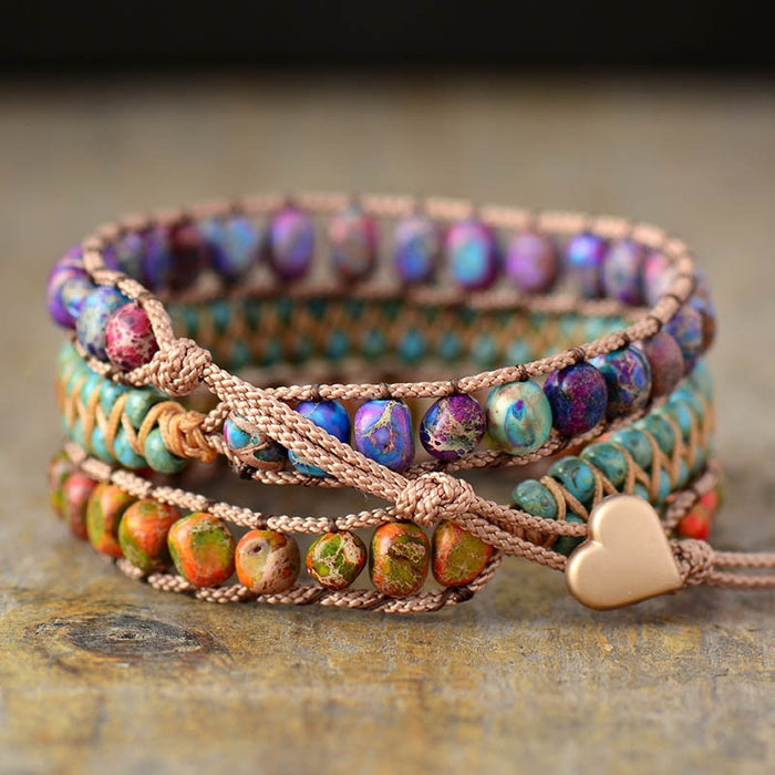 Natural Jasper Mix Macrame Wrap Bracelet