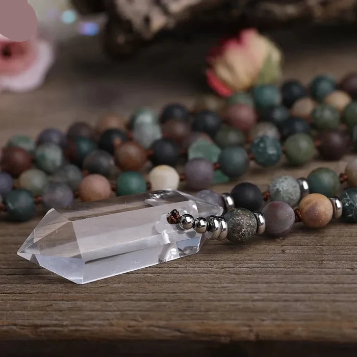 Natural Ocean Jasper & Clear Quartz Double Point Pendant Necklace