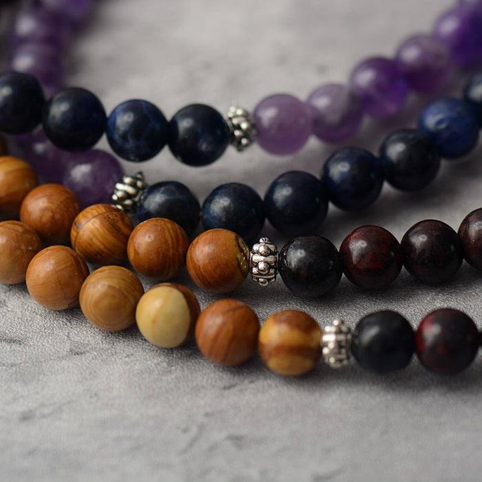 Natural Tiger's Eye, Amethyst, Jasper & Agate 108 Beads Mala Necklace