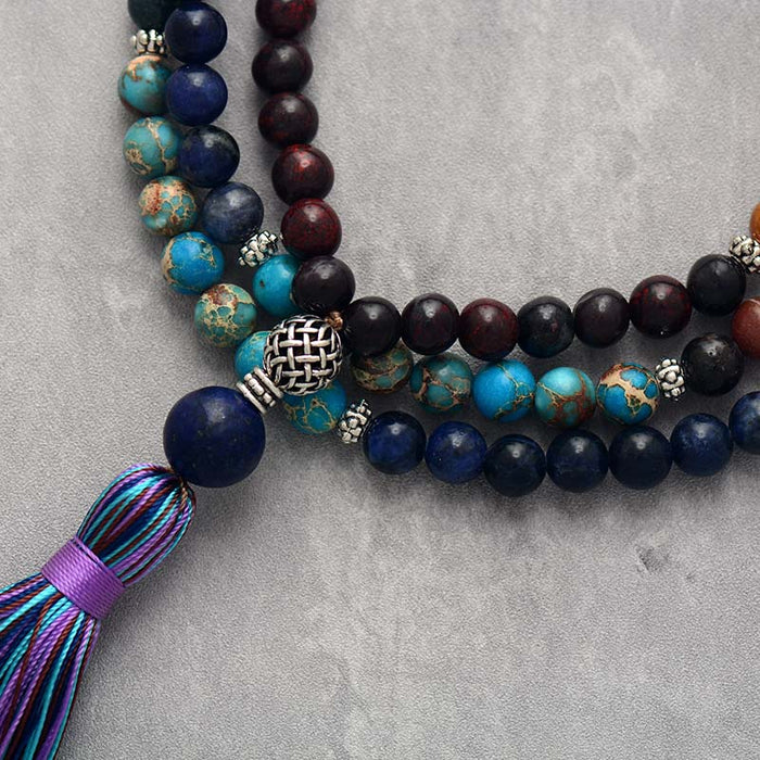 Natural Tiger's Eye, Amethyst, Jasper & Agate 108 Beads Mala Necklace