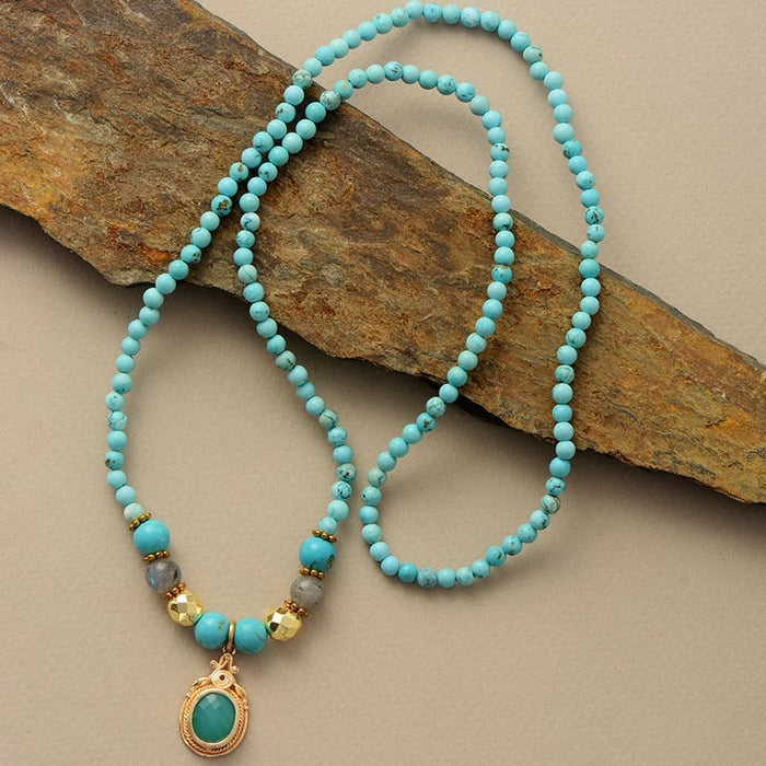 Natural Turquoise & Labradorite Beads Necklace / Bracelet