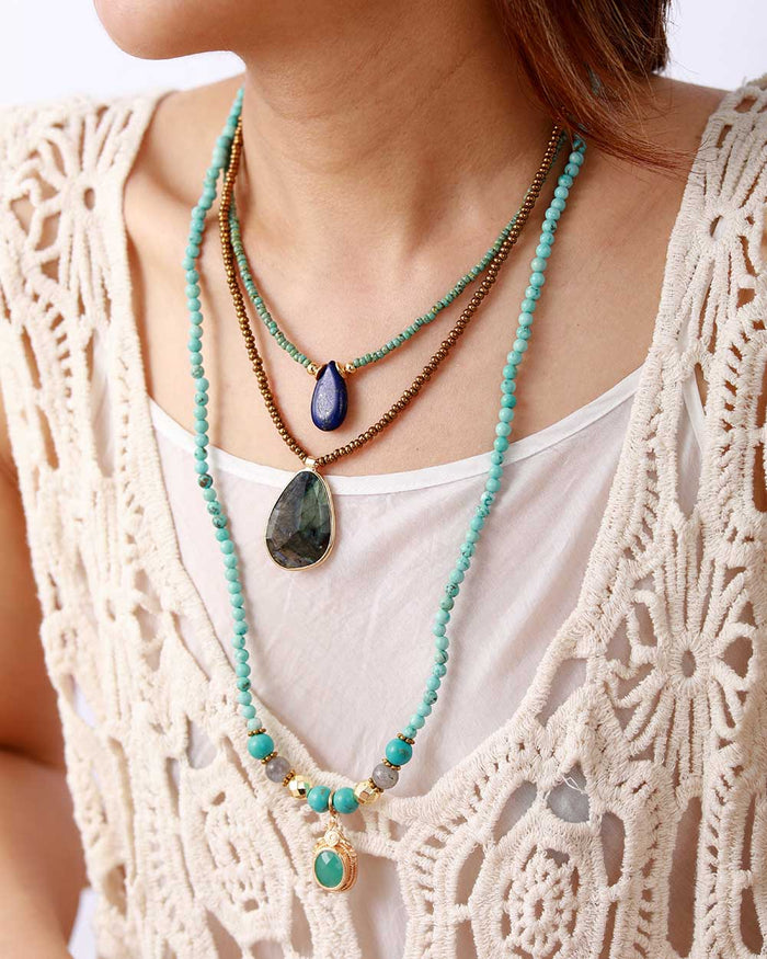 Natural Turquoise & Labradorite Beads Necklace / Bracelet