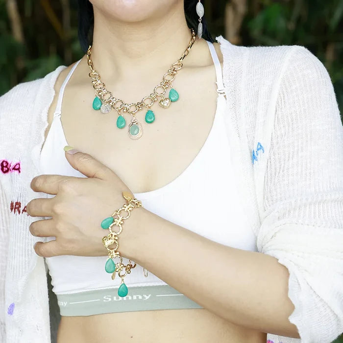 Natural Turquoise Pendants Chunky Chain Choker Necklace